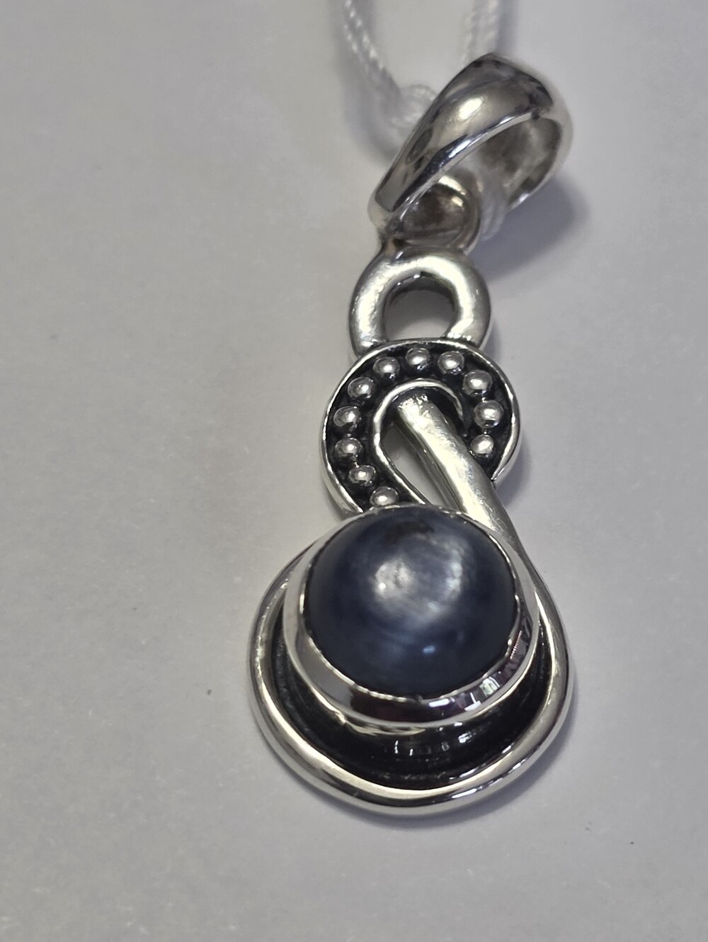 Sterling Silver Pendant with Dark Blue Kyanite Pearl Accent